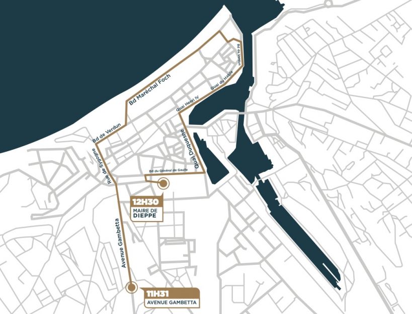 Carte du parcours de la flamme  Dieppe.